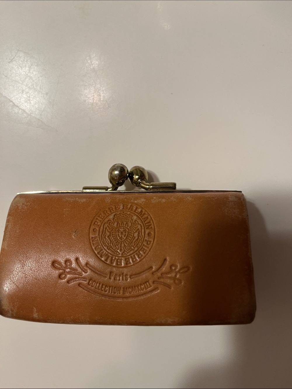 Pierre Balmain Tan Leather Kiss-Lock Coin Purse